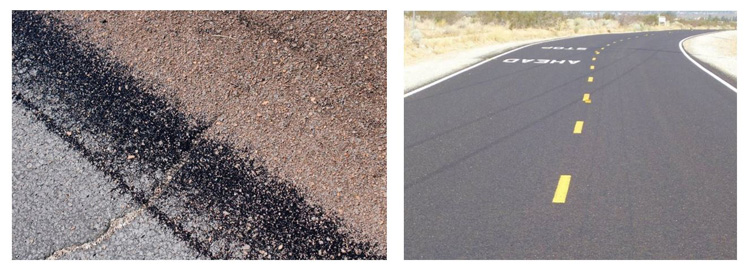 Road with asphalt treatment